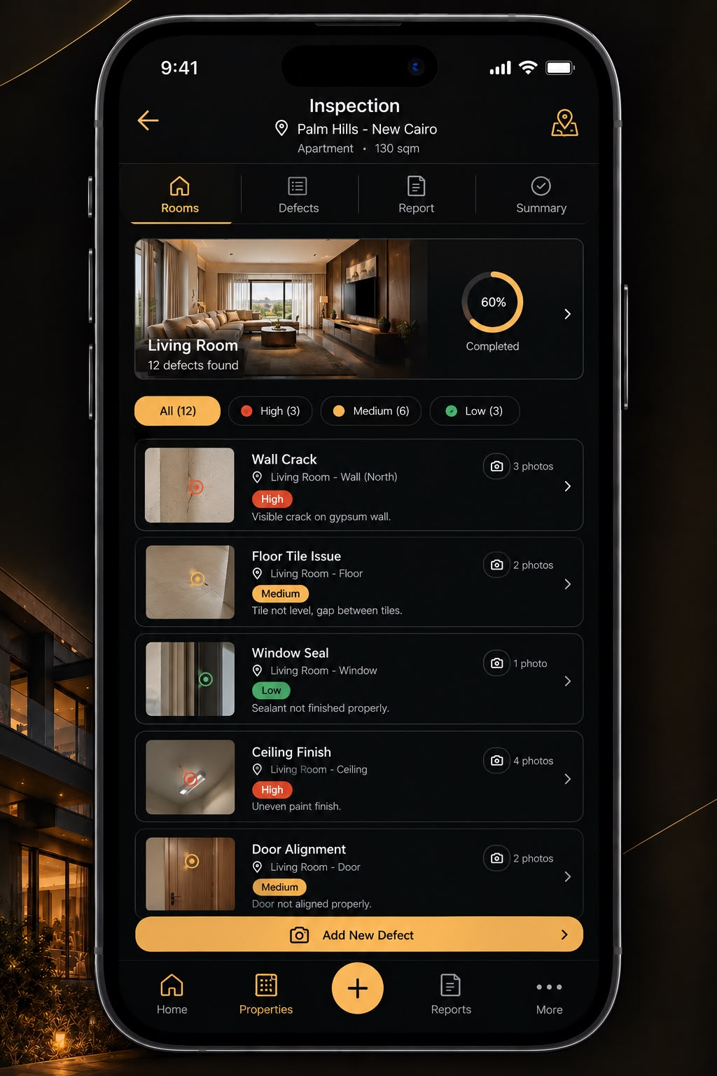 Tasleem app inspection screen